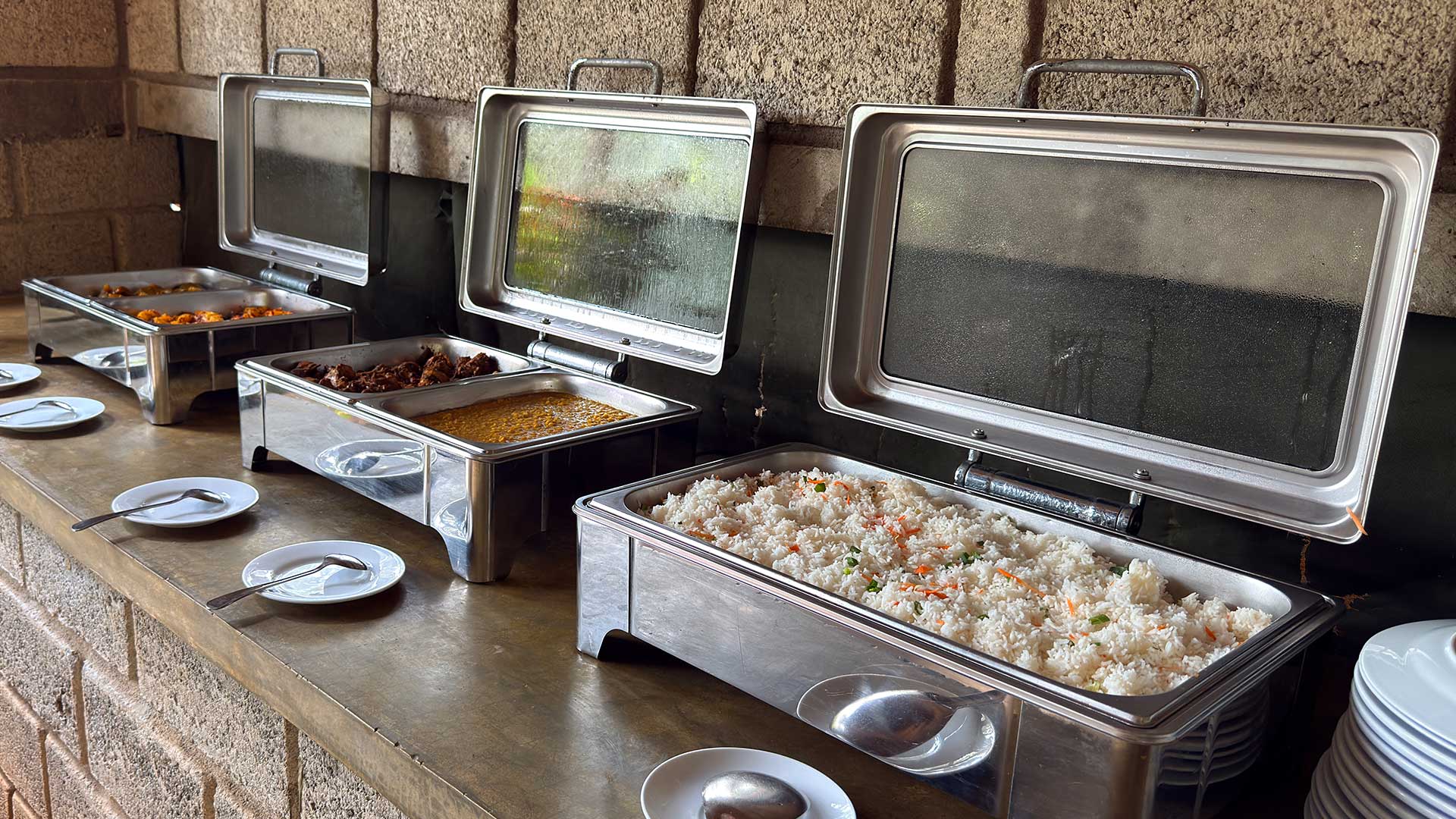 The buffet spread, wide at Leisure Land, Galle