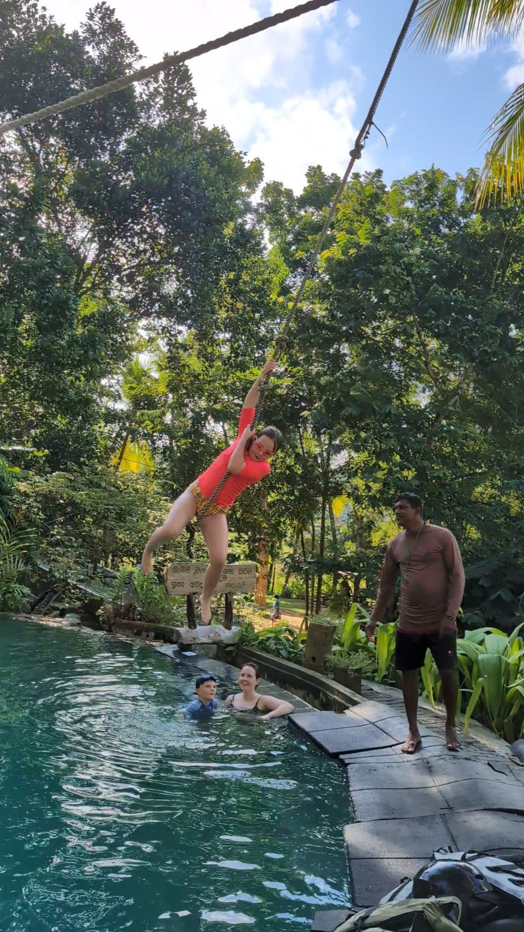 Tarzan jump, mid air at Leisure Land, Galle