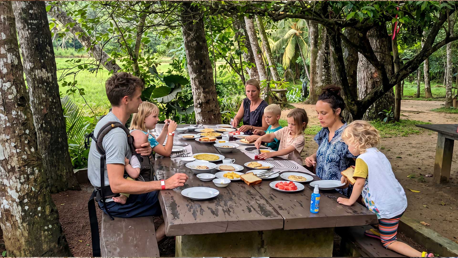 Family eating together at Leisure Land, Galle