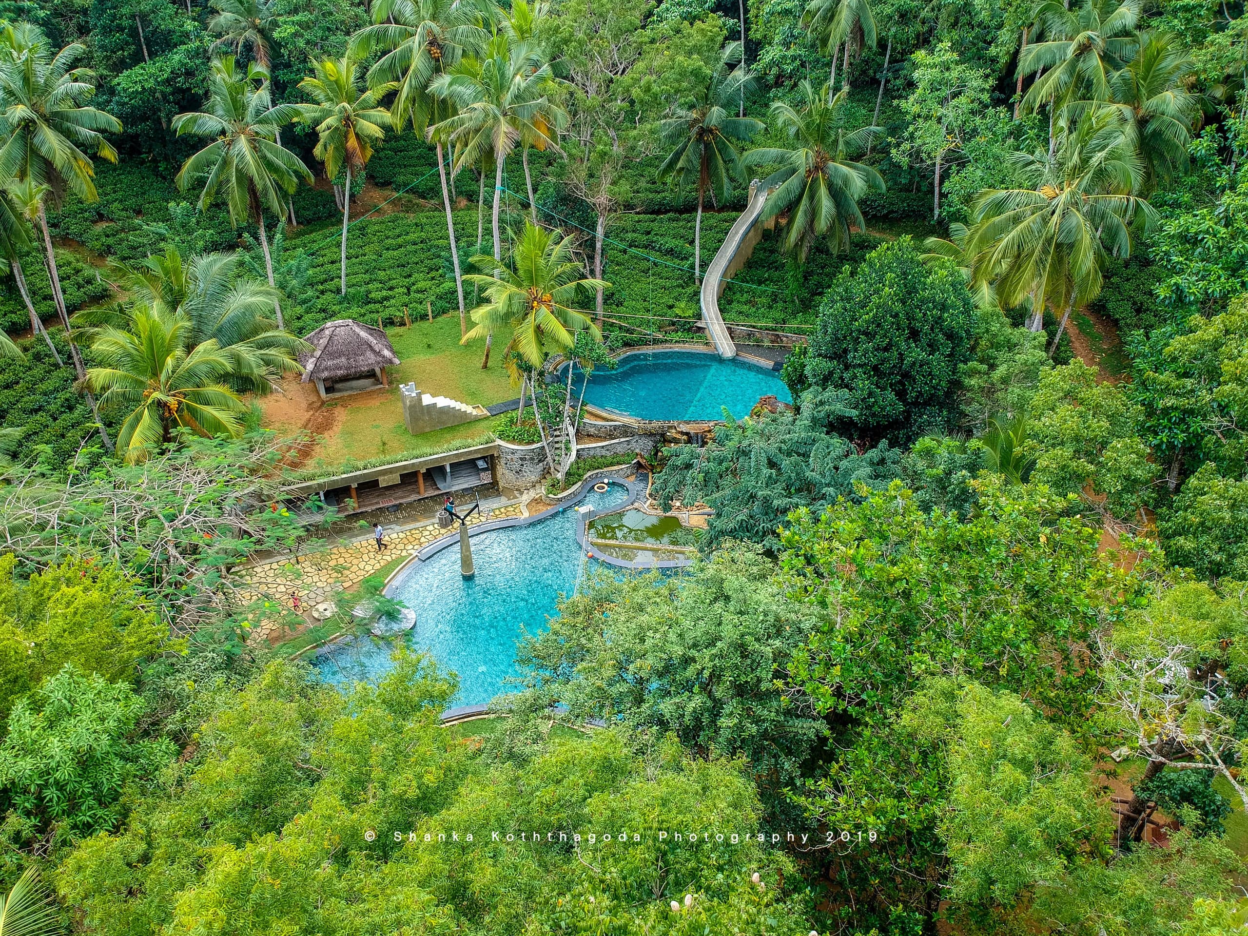Aerial view, pools and slide at Leisure Land, Galle