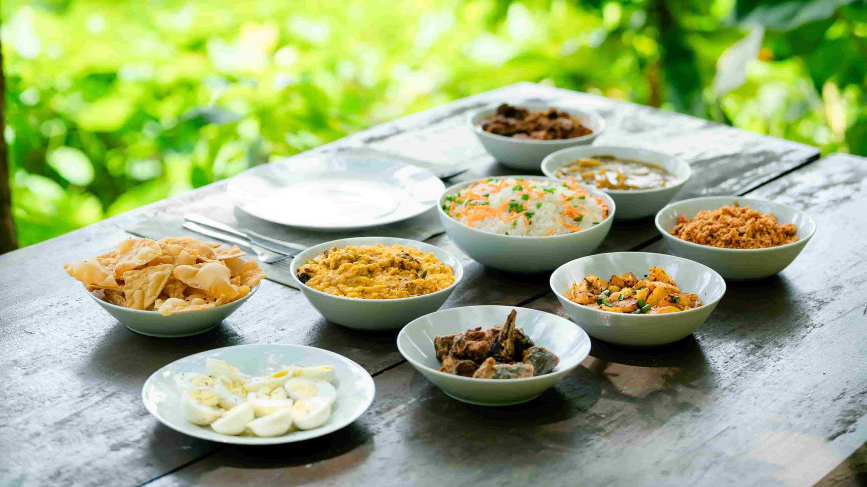 A Sri Lankan buffet spread at Leisure Land, Galle